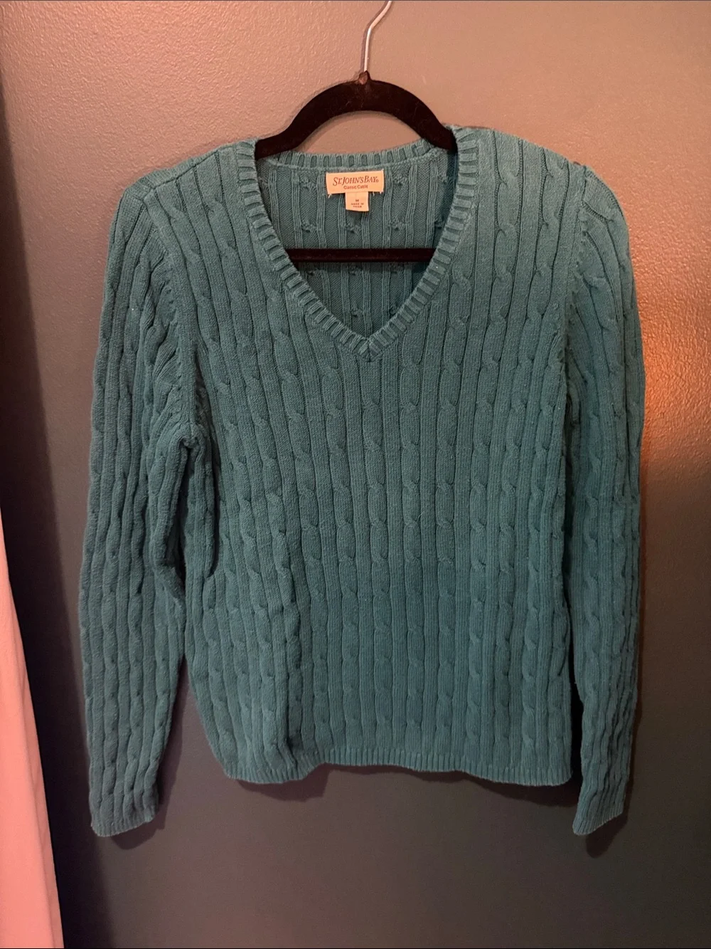 St. John's Bay Teal Cable Knit V-Neck Sweater - Women's